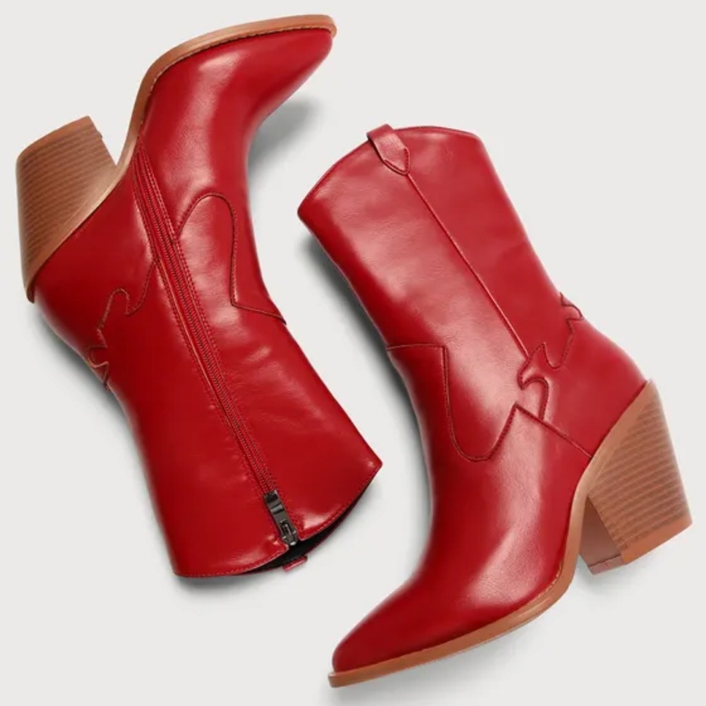 Lulus Red Pointed-Toe Mid Calf Boots, size 8.5